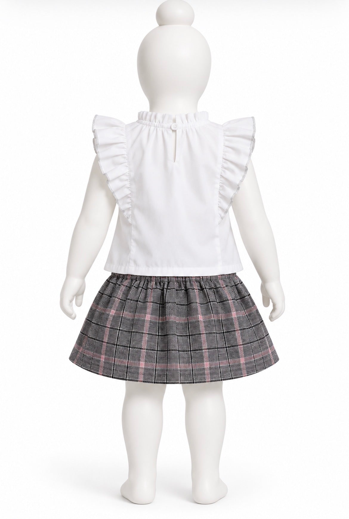 Girls 2pc White Ruffle Top & Plaid Skirt Set Size 18-24mons