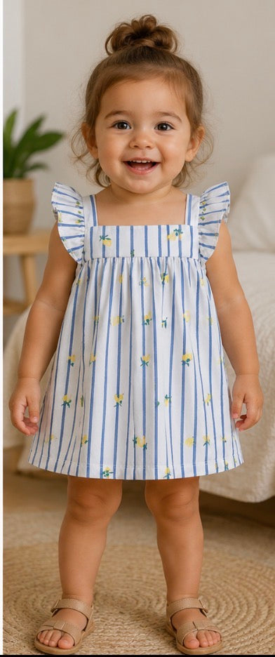 Carter’s Girls Blue Stripe Lemon Print Flutter Sleeve Top– Size 3/3A