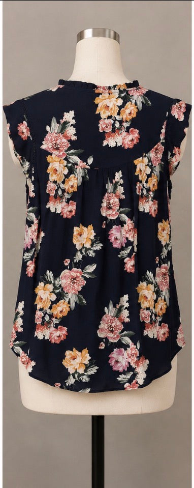 Buffalo-Womens-V-Neck-Flutter-Sleeve Floral Blouse ~Women’s Size Medium ~Excellent Condition
