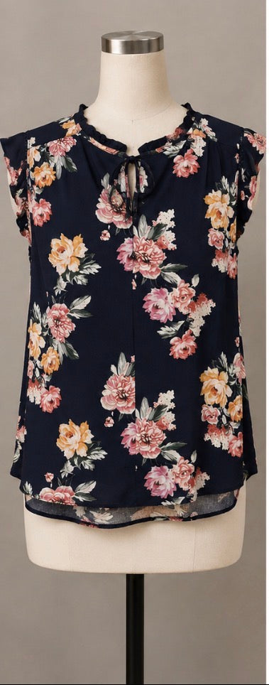 Buffalo-Womens-V-Neck-Flutter-Sleeve Floral Blouse ~Women’s Size Medium ~Excellent Condition