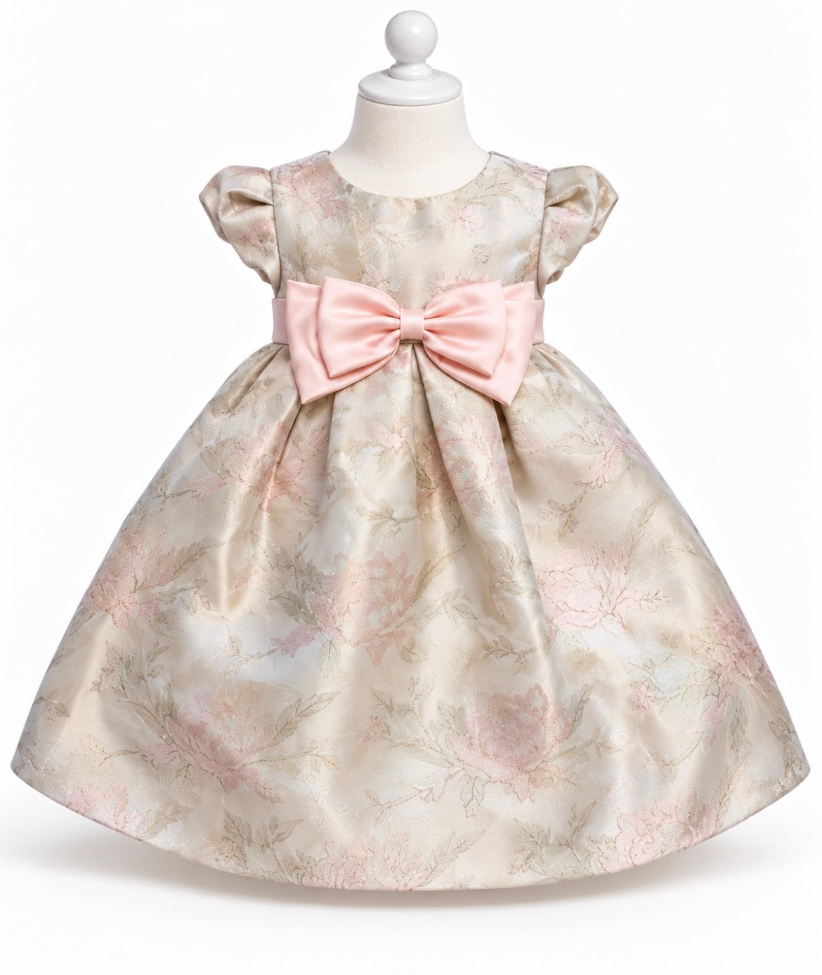 Bonnie Baby Elegant Baby Girl Dress with Pink Bow, Size 18mons