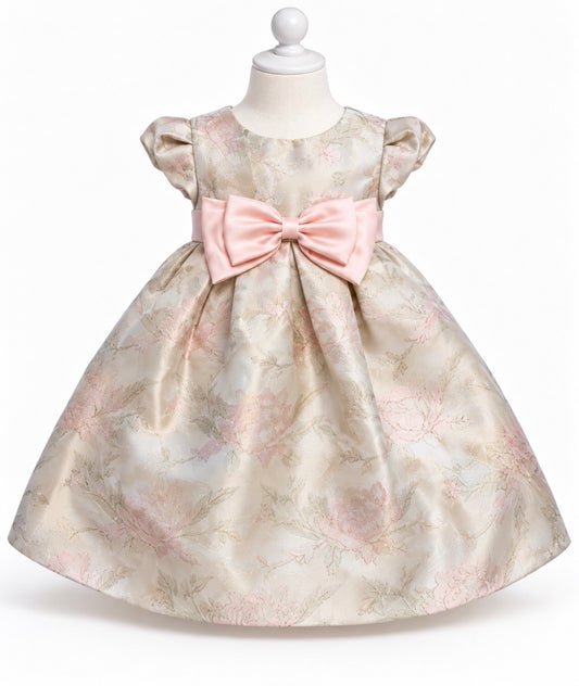 Bonnie Baby Elegant Baby Girl Dress with Pink Bow, Size 18mons