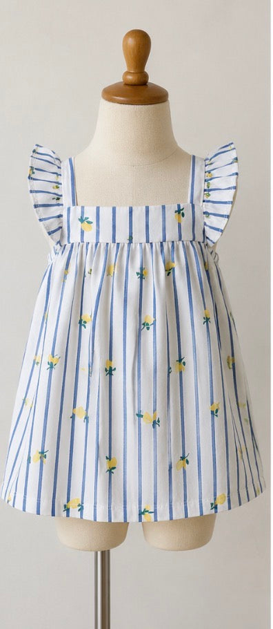 Carter’s Girls Blue Stripe Lemon Print Flutter Sleeve Top– Size 3/3A