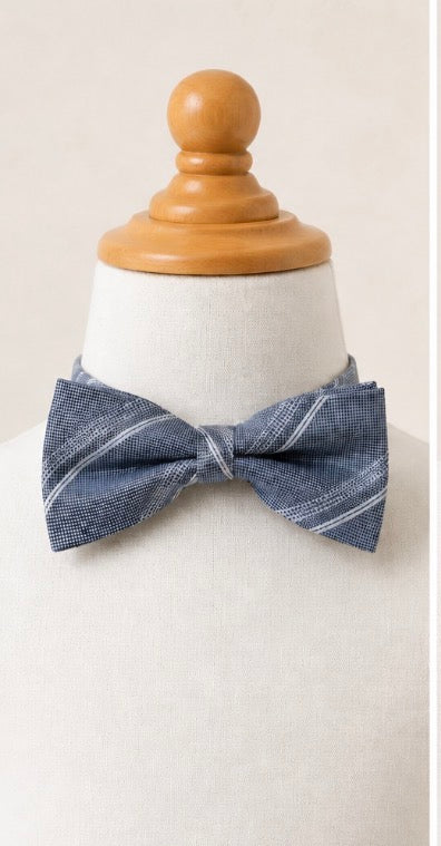 Boys Light Blue Striped Pre-Tied Adjustable Bow Tie