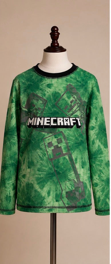 Minecraft Boys Green Long-Sleeve Shirt Size 14