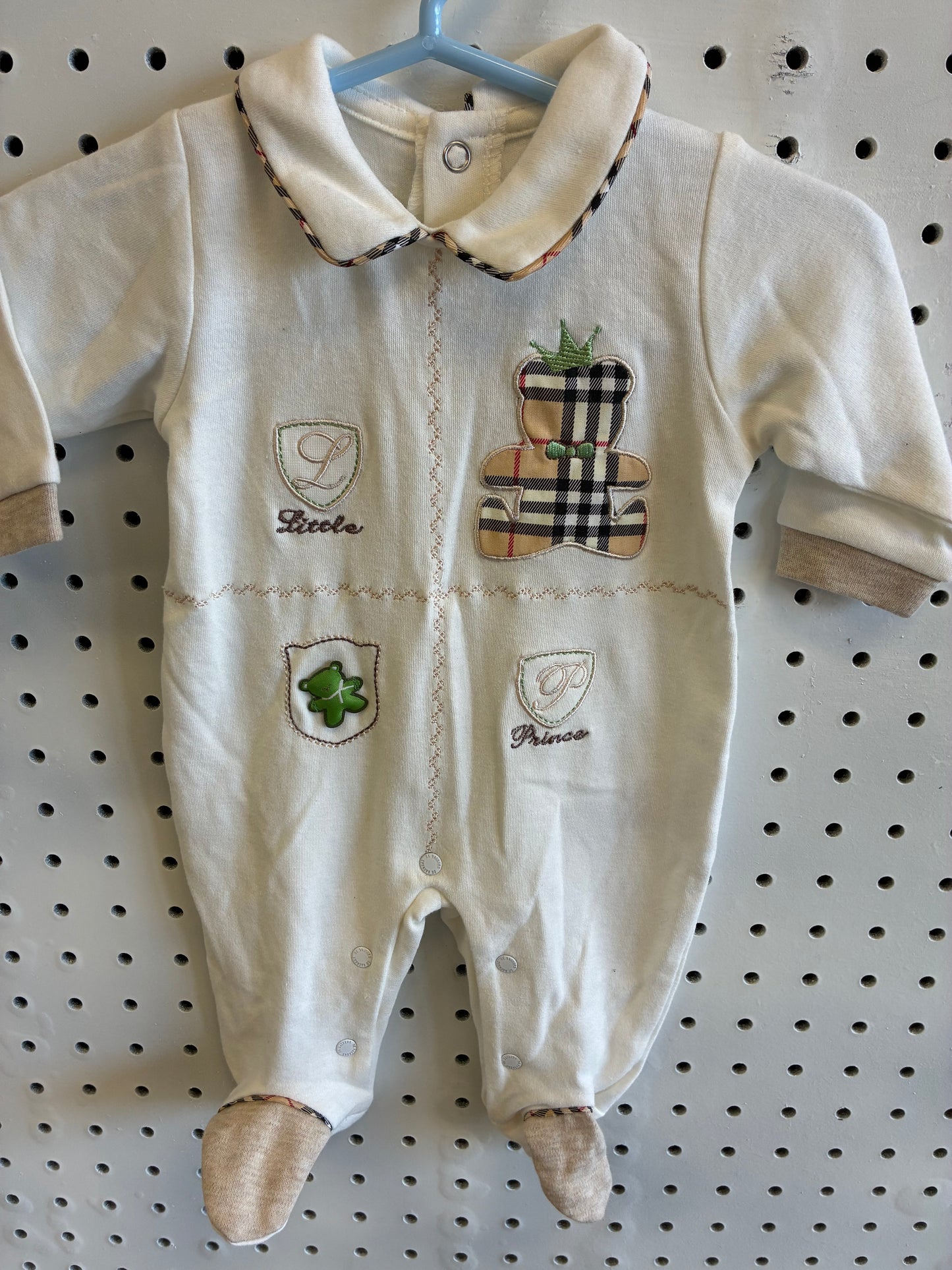 DE BACKERS Little Prince collared, footed baby onesie/romper Size Newborn 0 mons