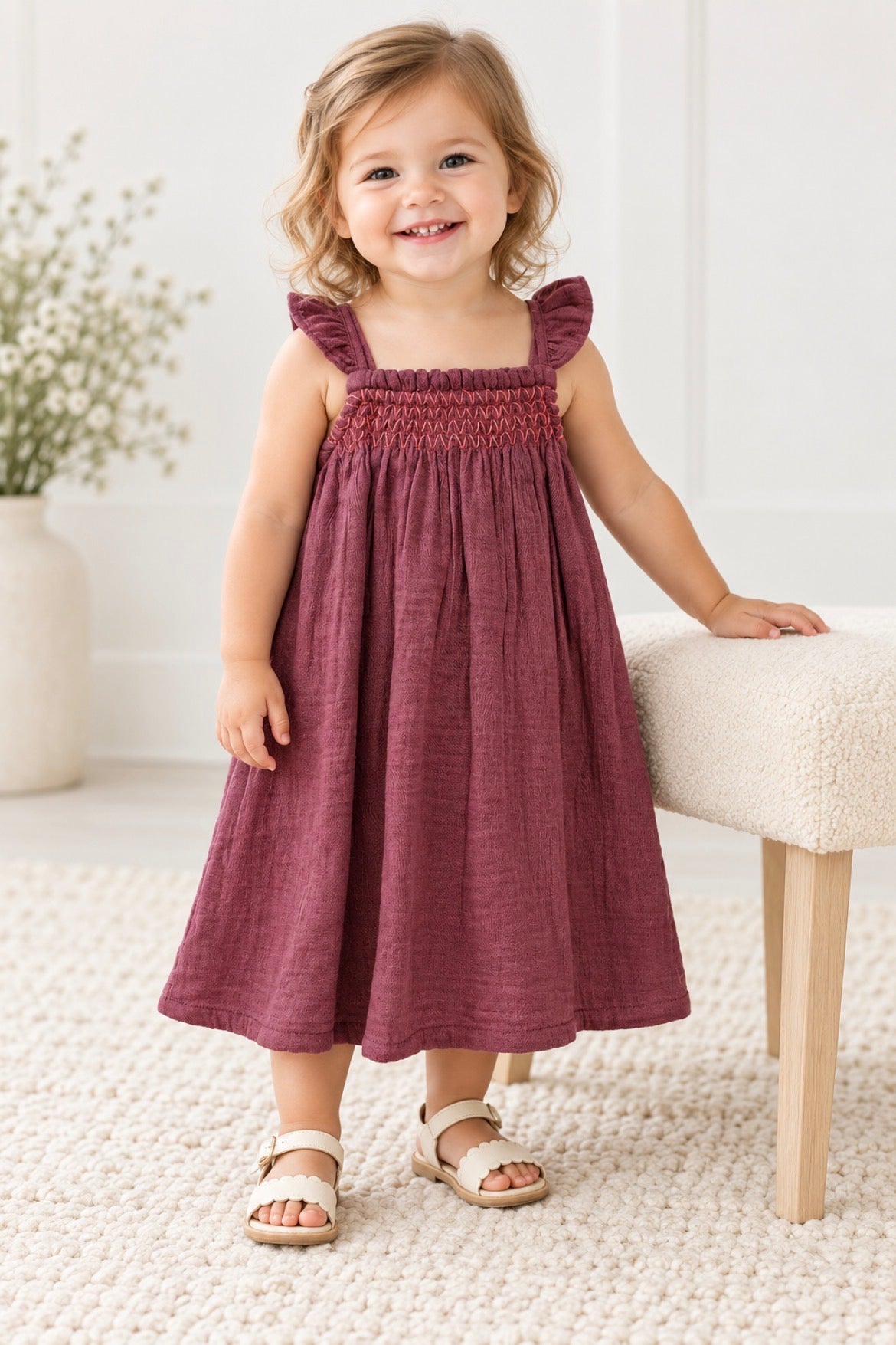 Girls summer dress in burgundy with ruffled straps Size 18-24mons NWT
