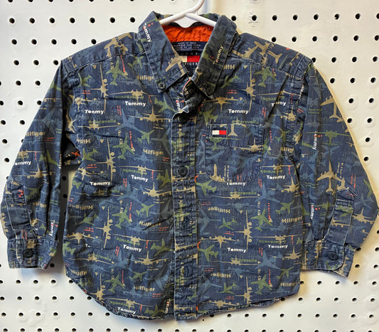 Tommy Hilfiger toddler boy's button-down shirt with an airplane pattern, size 2T