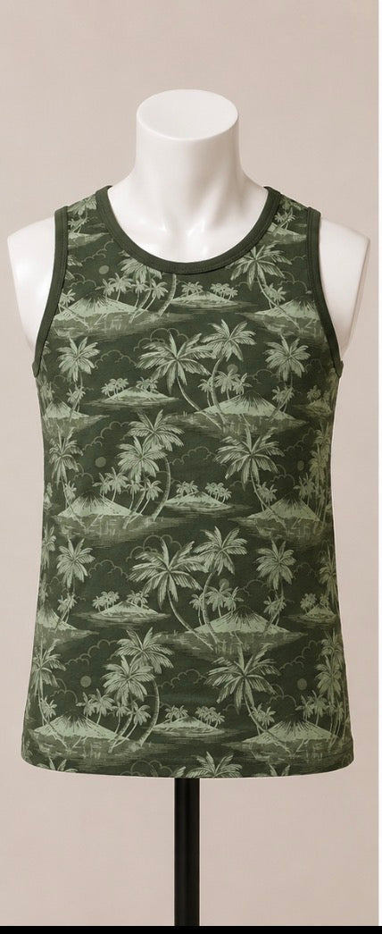The Children’s Place Boys Size 14 Green Tropical Palm Tree Tank Top