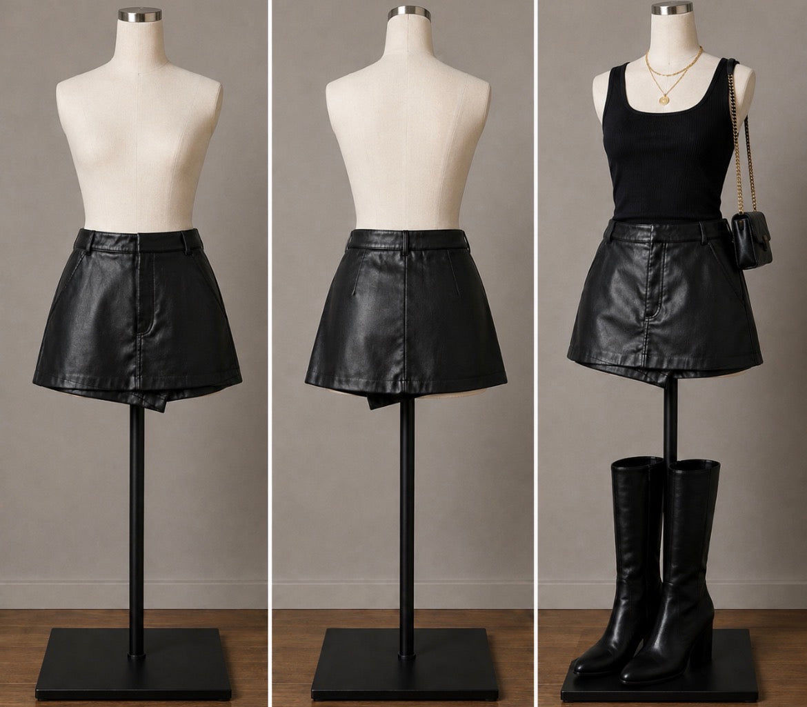 Zara Black Faux Leather Skort / Mini Skirt — Women’s Size 8–10
