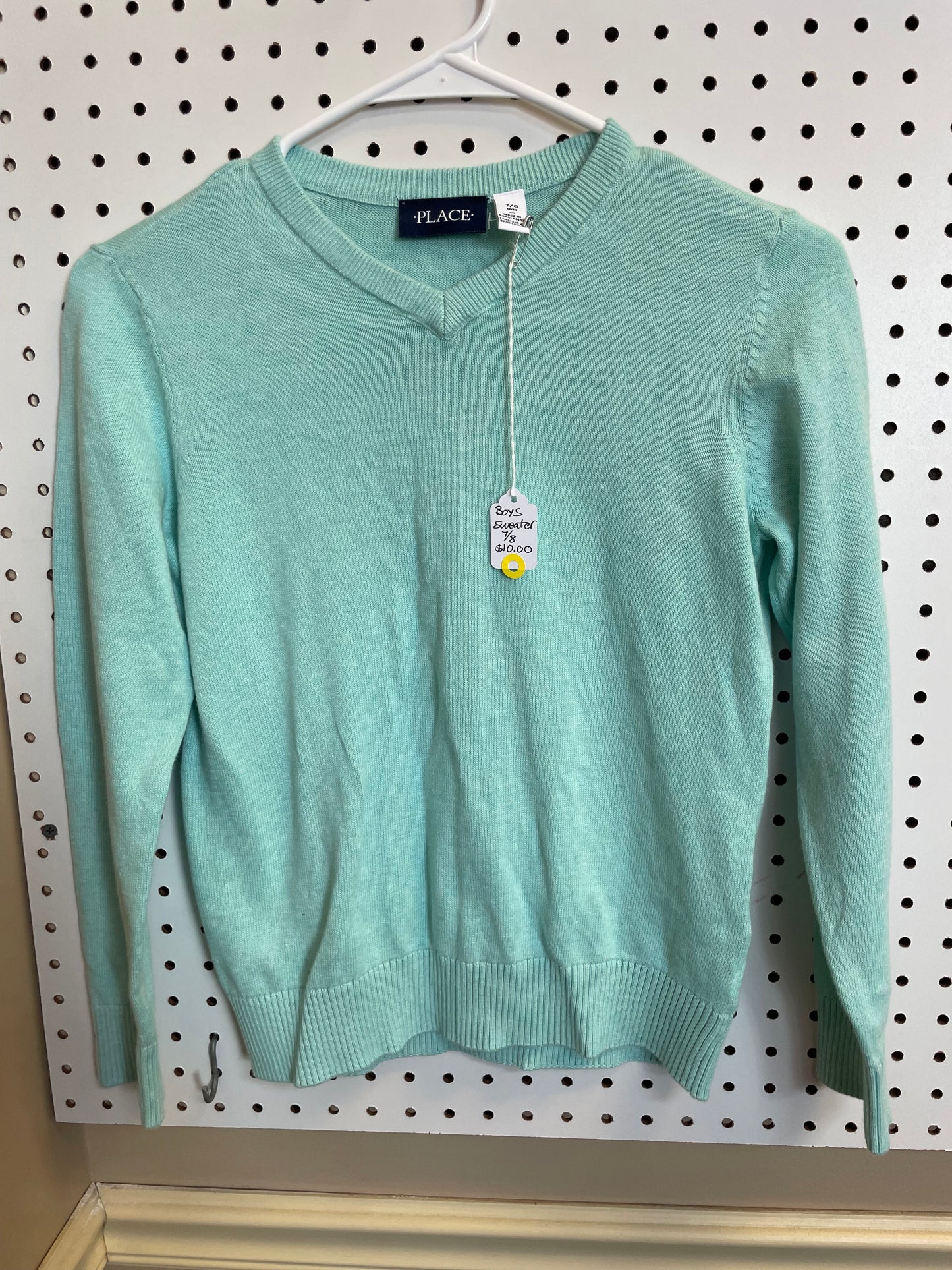 Boys V-Neck Sweater - Aqua Boys 7/8