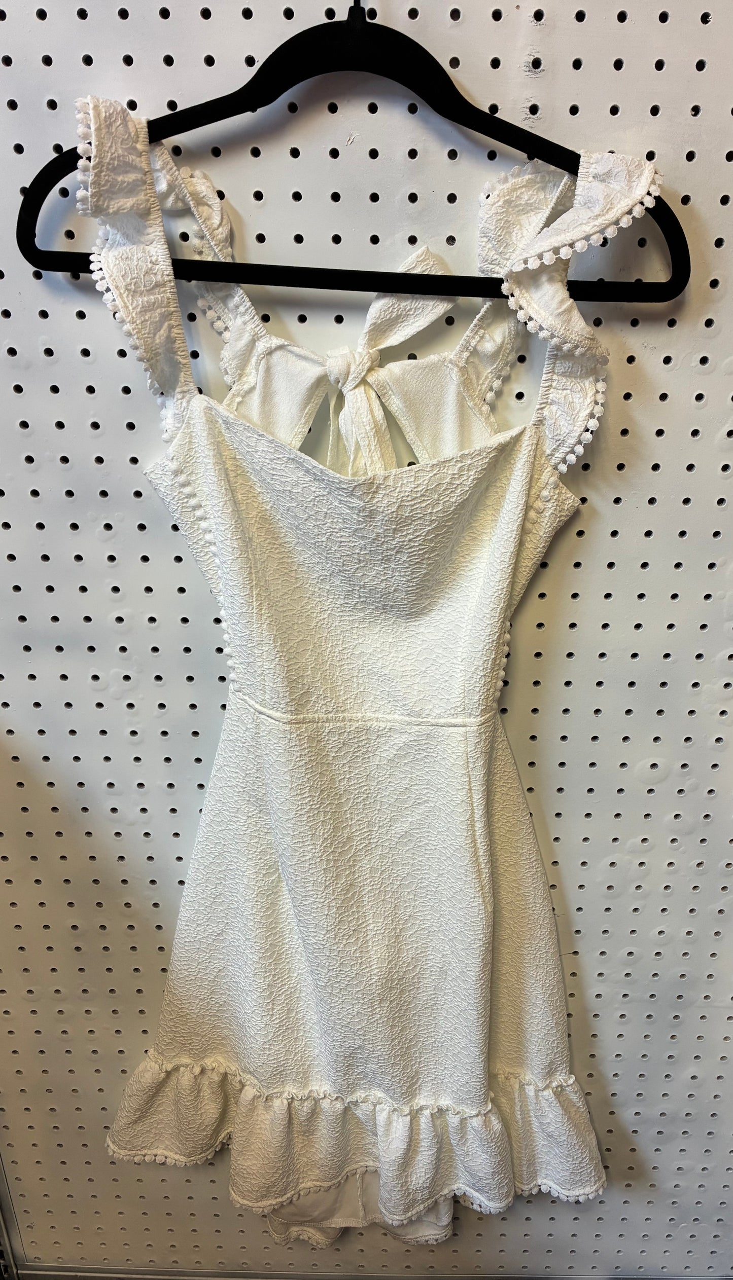 SHEIN-Tied Back Frill Dress Textured White Women Size Large