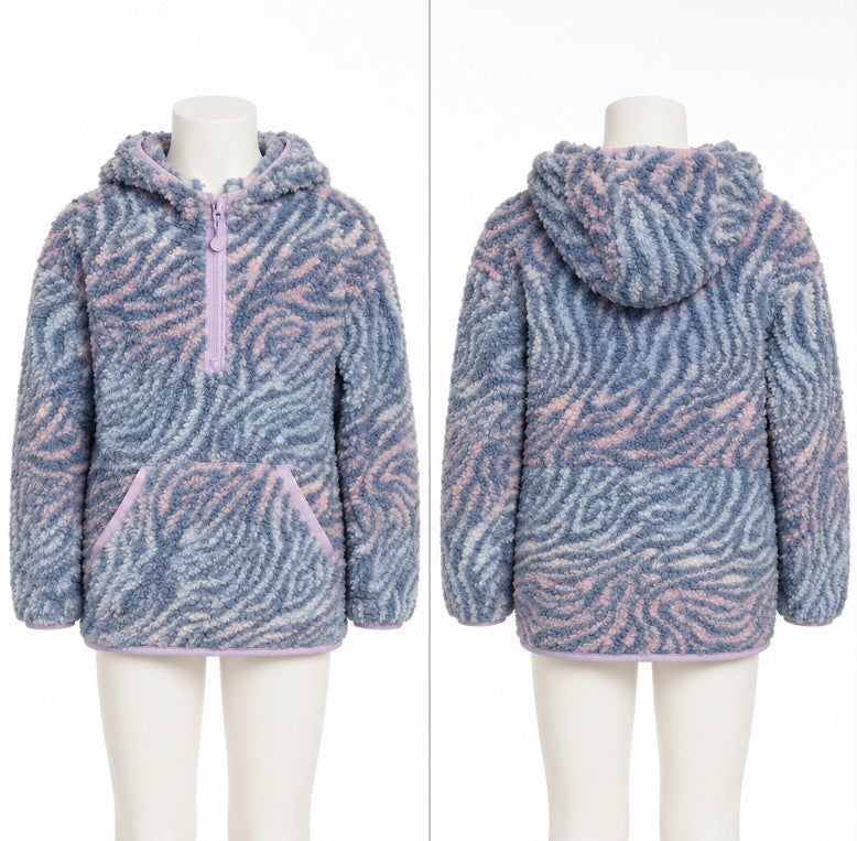 All in Motion Girls Blue Pink Zebra Sherpa Pullover Size 10/12