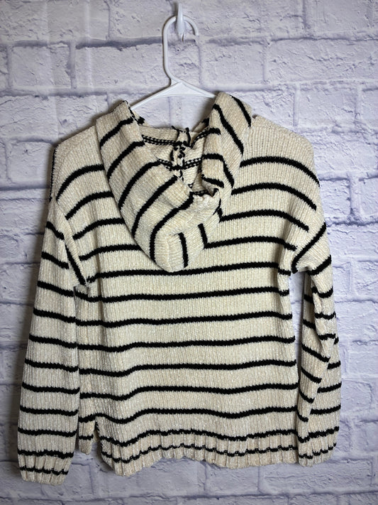 Jessica Simpson black and beige striped chenille knit hooded sweater Girls Size 12