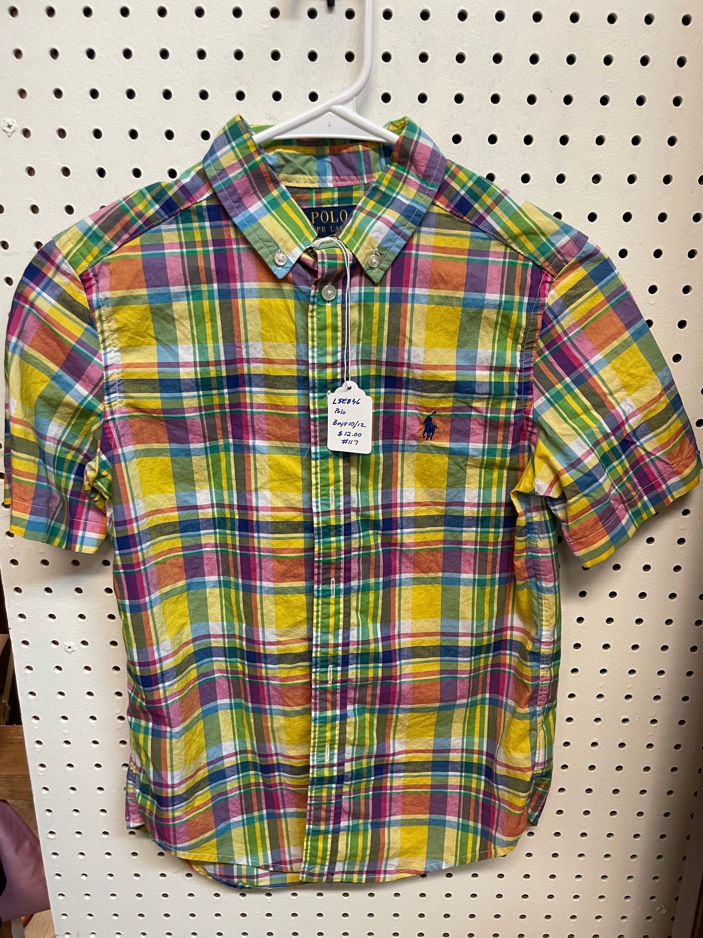 Polo Ralph Lauren Classic Fit Plaid  Yellow Short Sleeve Boys Size 10/12