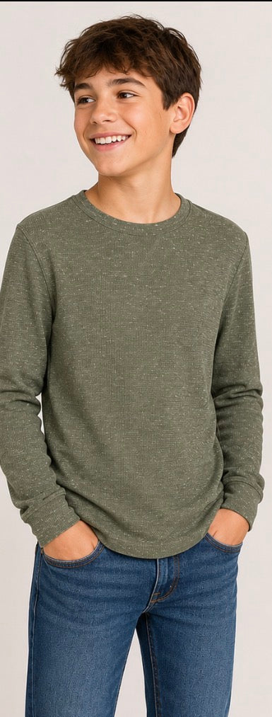 Cat & Jack Boys Olive Green Waffle-Knit Long Sleeve Shirt – XL 14 – NWT