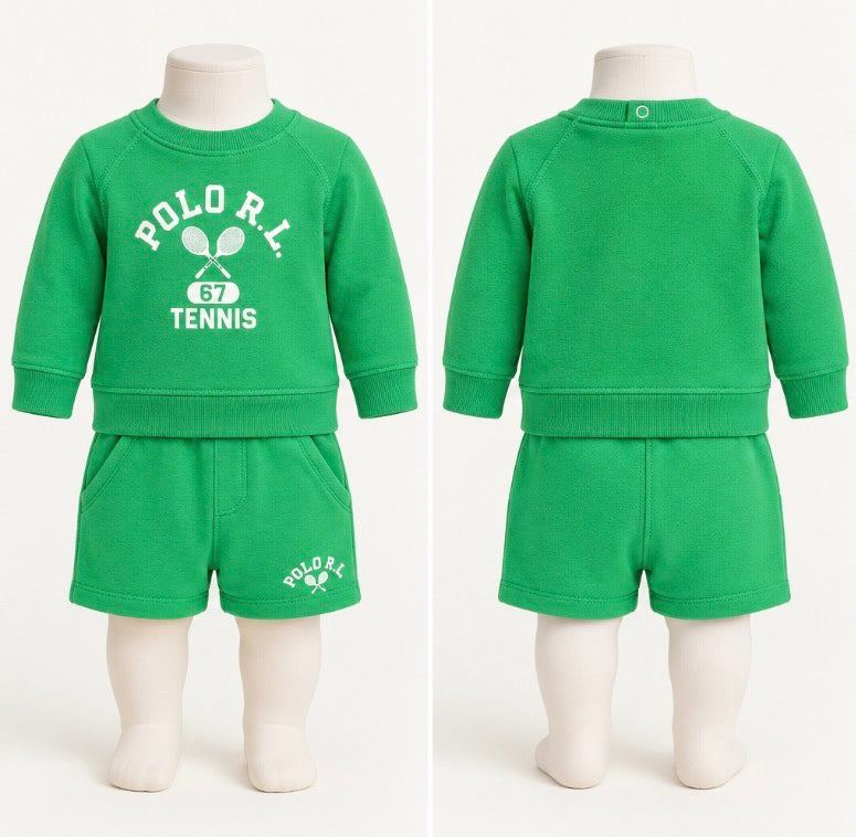 Polo Ralph Lauren Baby Boy Tennis Fleece Sweatshirt Short Set 3M Green