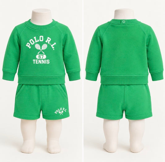 Polo Ralph Lauren Baby Boy Tennis Fleece Sweatshirt Short Set 3M Green