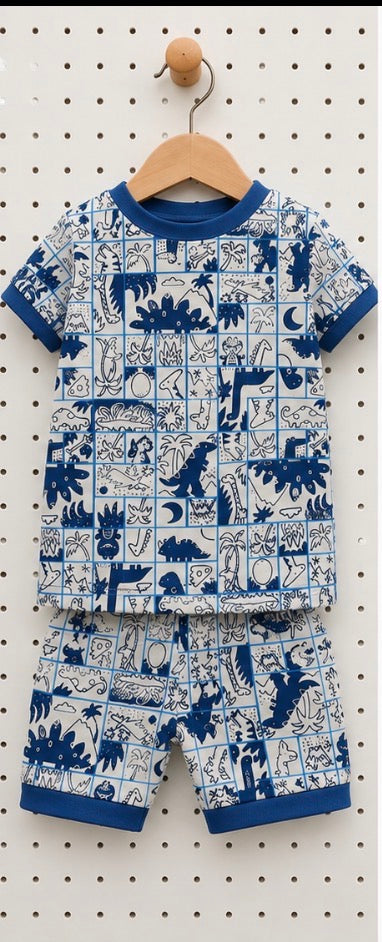 Old Navy Baby Boy 12-18M Dinosaur Pajama Set Blue White 2 Piece Short PJs
