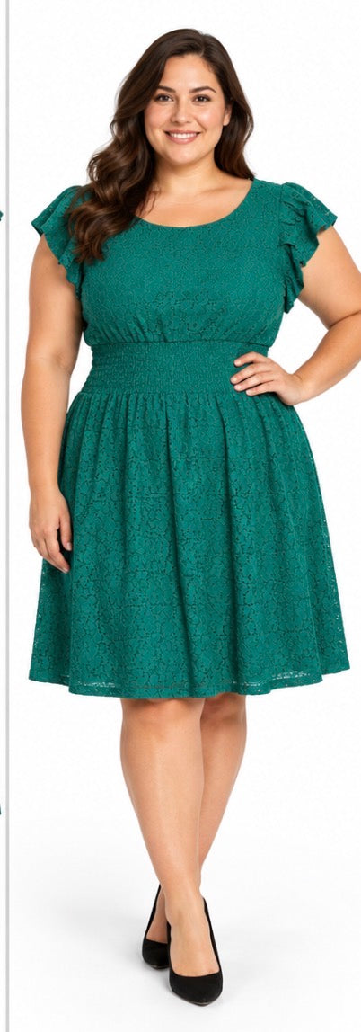 Pinky Women’s Teal Lace Fit-and-Flare Dress Size 2XL