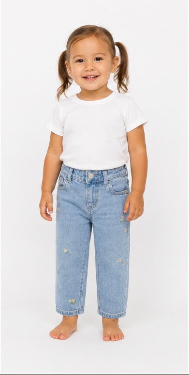 Cat & Jack Girls 3T Light Wash Floral Embroidered Jeans