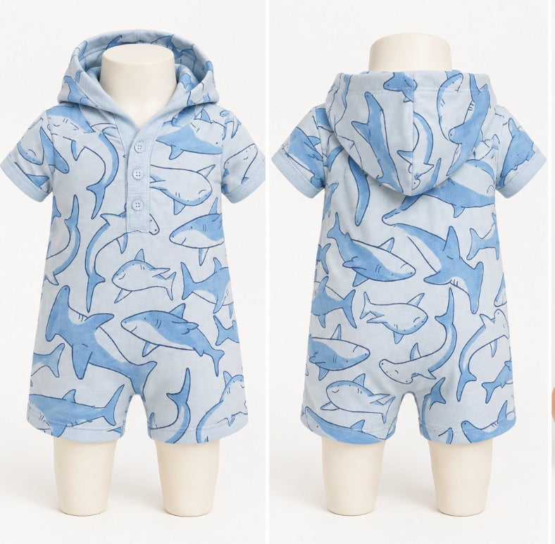 Carter's Just One You Baby Boys' Shark Romper, 6Mons Blue
