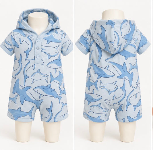 Carter's Just One You Baby Boys' Shark Romper, 6Mons Blue