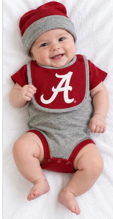 Gen2 Alabama Crimson Tide Baby Bodysuit Bib Hat Set 3–6 Months NWT