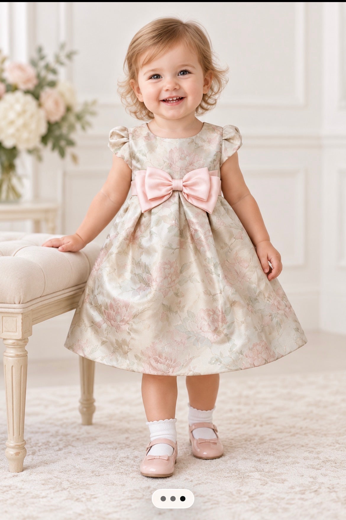 Bonnie Baby Elegant Baby Girl Dress with Pink Bow, Size 18mons