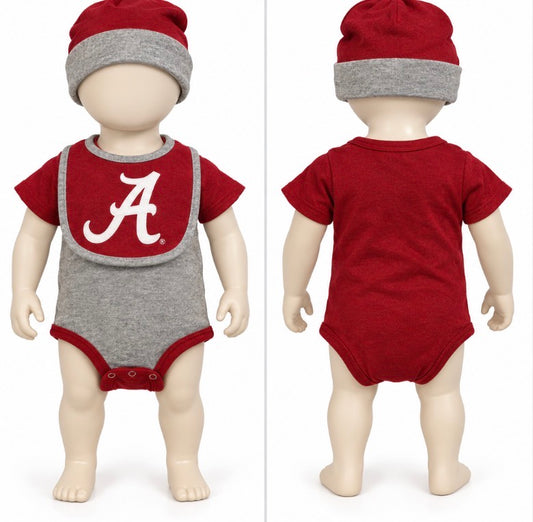 Gen2 Alabama Crimson Tide Baby Bodysuit Bib Hat Set 3–6 Months NWT