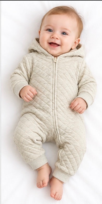 Little Planet Baby Quilted Hooded Coverall Oatmeal 6 Months NWT