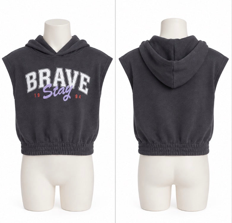 H&M Girls BRAVE Sleeveless Cropped Hoodie Size 6–7 NWT