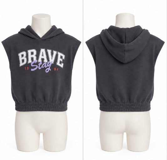 H&M Girls BRAVE Sleeveless Cropped Hoodie Size 6–7 NWT