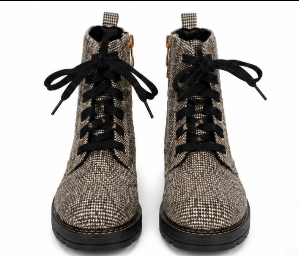 KIRK Girl’s Sparkle Houndstooth Combat Boots Size 5