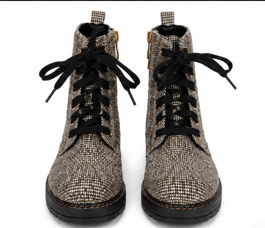 KIRK Girl’s Sparkle Houndstooth Combat Boots Size 5