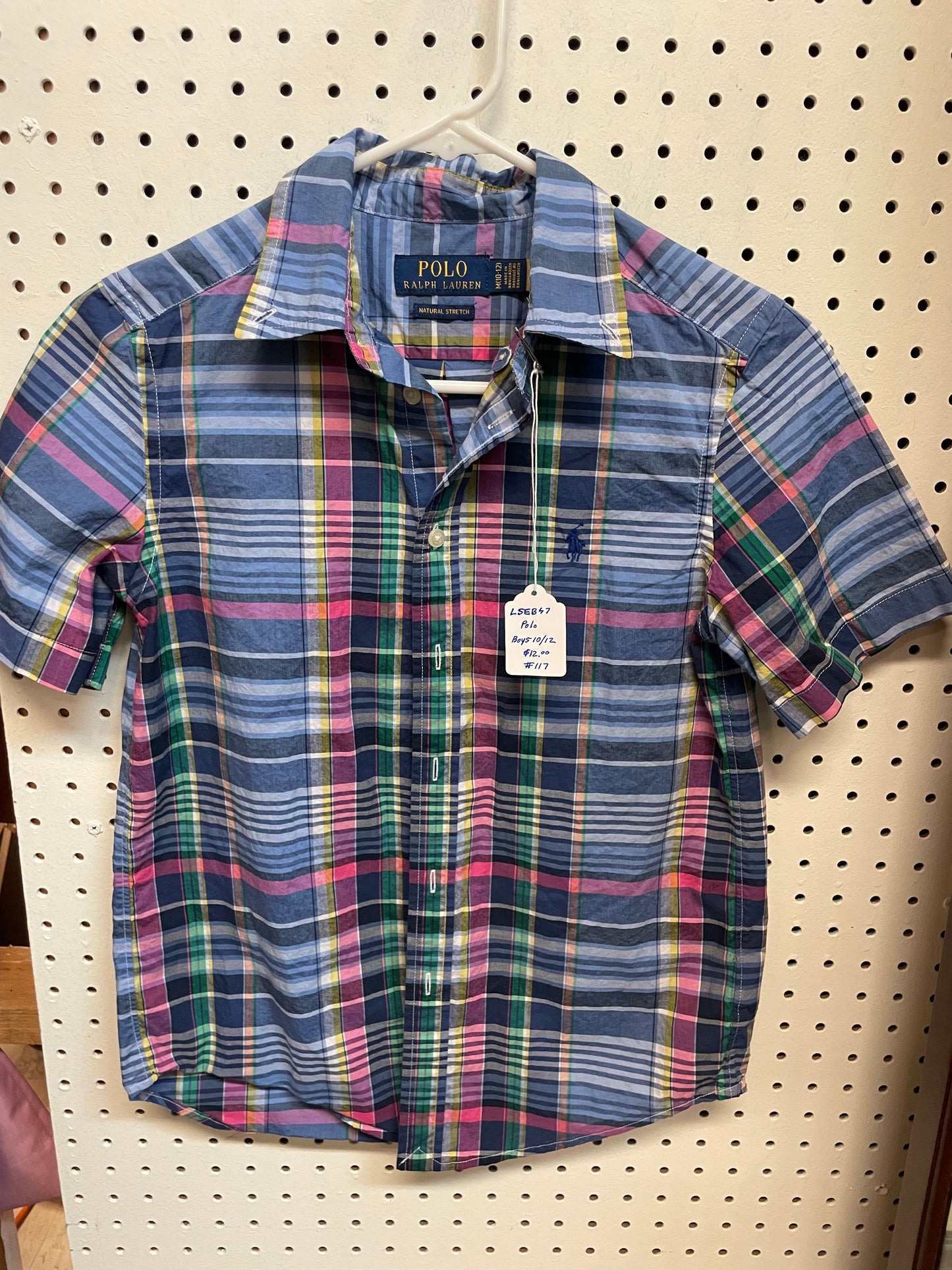 Polo Ralph Lauren Classic Fit Plaid  Blue Short Sleeve Boys Size 10/12