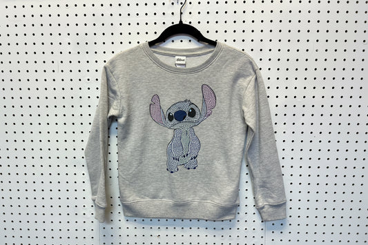 Grey Disney Lilo and Stitch crewneck sweatshirt featuring a sequined graphic of Stitch. Size 10/12