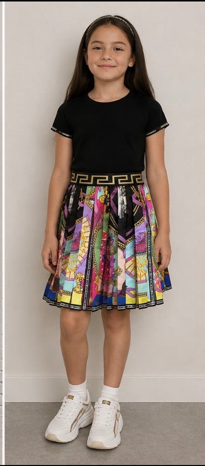 VERSACE Girl’s Poli I Ventagli Pleated Skirt, Size 8