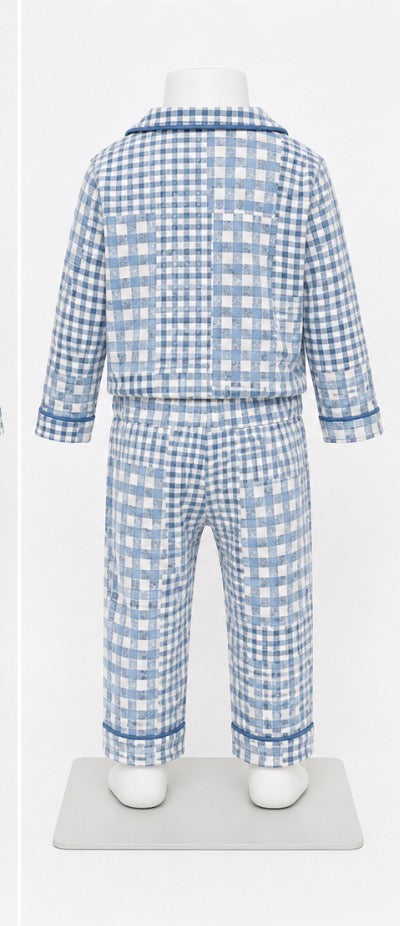 BEARPAW Baby Boys 18M Blue & White Plaid Teddy Bear 2-Piece Pajama Set