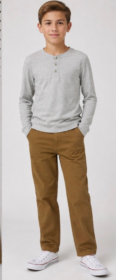 Carter’s Boys Tan Khaki Pull-On Pants Size 10/10A Straight Leg Adjustable Drawstring