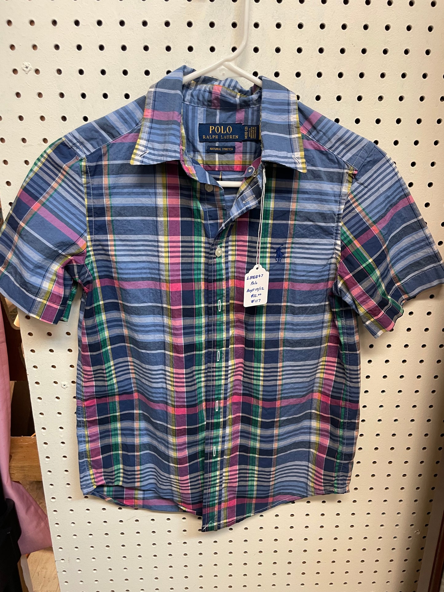 Polo Ralph Lauren Classic Fit Plaid  Blue Short Sleeve Boys Size 10/12
