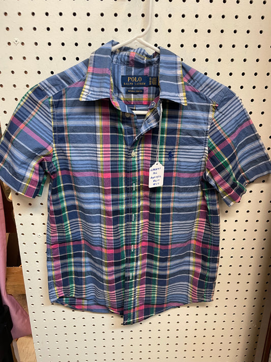 Polo Ralph Lauren Classic Fit Plaid  Blue Short Sleeve Boys Size 10/12