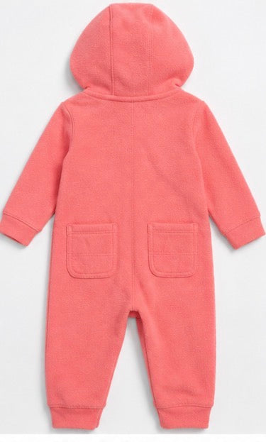 Carhartt Baby Girls’ Coral Pink Hooded One-Piece Jumpsuit – 24M