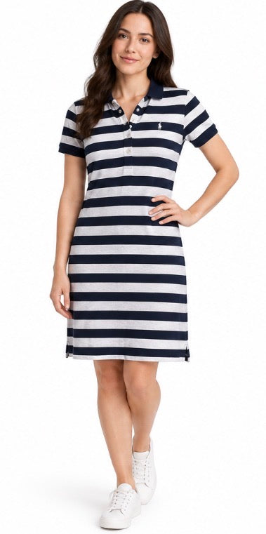 Polo Ralph Lauren Women’s Navy White Striped Polo Dress Size Medium