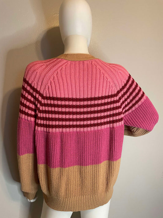 Time and True Pink and Tan Cardigan~Women Size Medium 8/10