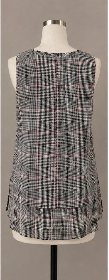 Worthington-black-and-pink-plaid-high-low-tank-top~Women’s Size Medium ~Great Condition