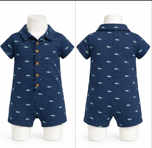 Carter's Child of Mine short-sleeve baby boy romper with a shark print Size 6-9M