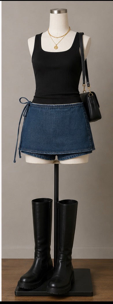 Women’s Denim Wrap Skort / Tie-Side Denim Shorts Size XL