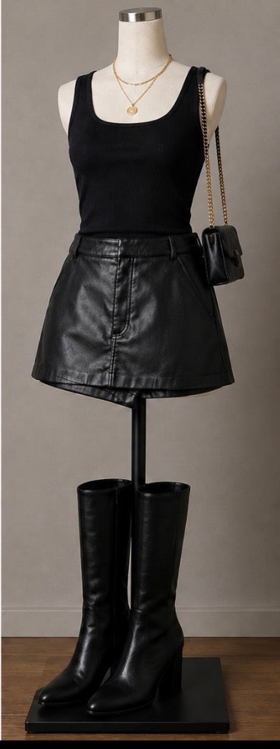 Zara Black Faux Leather Skort / Mini Skirt — Women’s Size 8–10