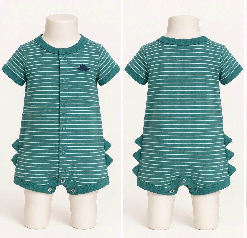 Carter’s Baby Boys Green Striped Dinosaur Romper Size 6 Months